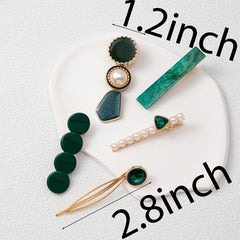 Vintage Green Hair Clip Faux Pearl Rhinestone Acrylic Hair Accessories