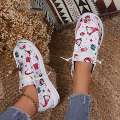 Christmas Snowman Print Slip On Sneakers Lightweight Comfortable Boat Shoes
