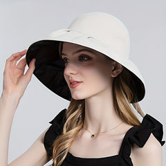 Bowknot Pleated Bucket Hat Wide Brim Sunscreen Beach Hat For Women