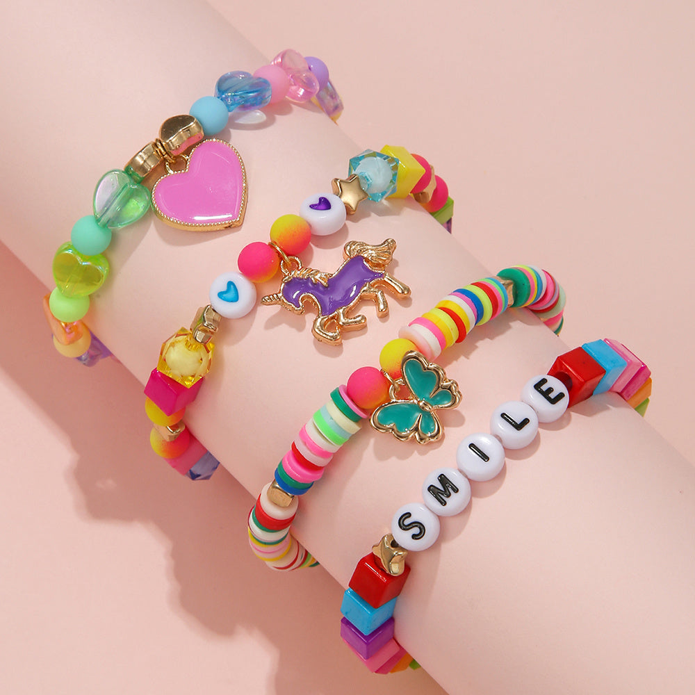 Kids Unicorn Butterfly Peach Heart Bracelet Set