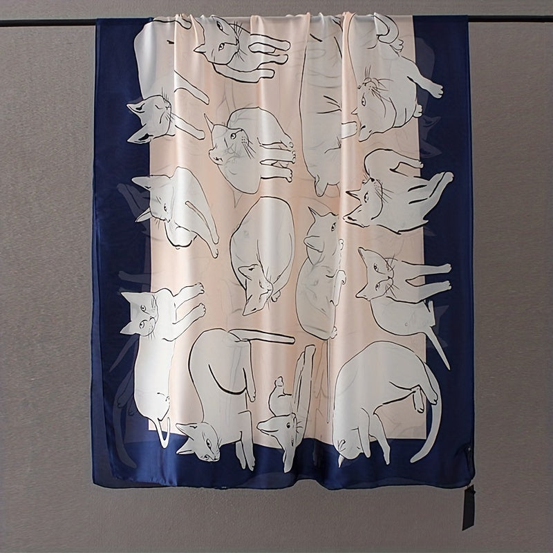 Cartoon Cat Print Scarf Block Shawl Windproof Bandana