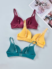 3pcs Solid T-Shirt Bras Comfy & Breathable Push-Up Bra Women's Lingerie