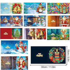12 Pieces DIY Round Rhinestone Crystal Painting Christmas Card Art Set