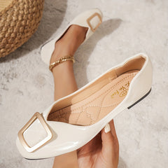 Metallic Square Buckle Ballet Flats Soft Sole Elegant Office Shoes