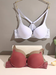 3pcs Lace Push Up Bras Front Buckle Comfy & Breathable Women's Lingerie