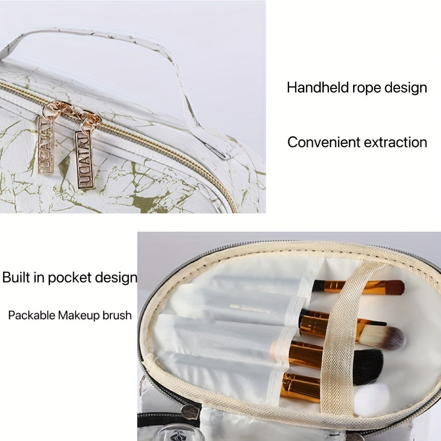 Travel Marble Makeup Bag Organizer Large Capacity Toiletry Case Brush Holder