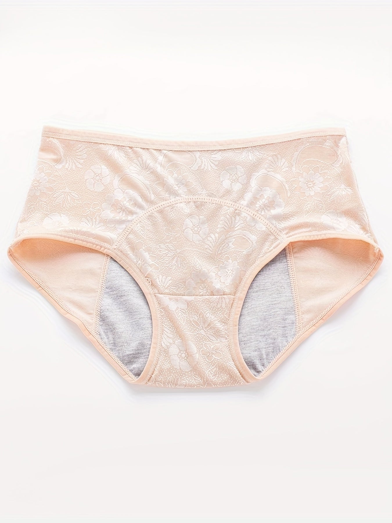 3 Pack Women's Plus Floral Jacquard Mid Waisted Leak Proof Period Briefs Set