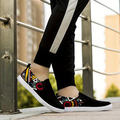 Men's Graphic Canvas Loafer Shoes Lightweight Slip On Sneakers