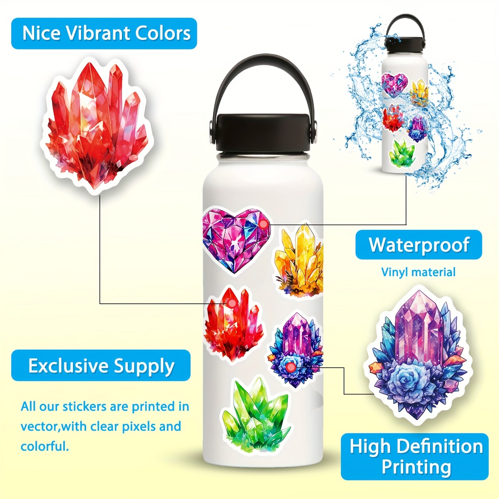 50pcs Crystal Column Stickers Colorful Rhinestone Decoration DIY Stickers