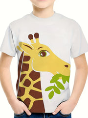 Breathable 3D Giraffe Print Short Sleeve T shirt Girls Spring Summer Gift