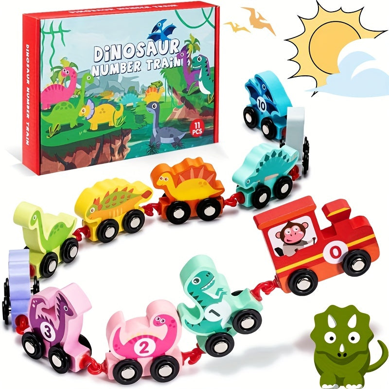LZOY Wooden Train Set Dinosaur Toys For Kids 3 5 Years Old Toy Cars For Toddler