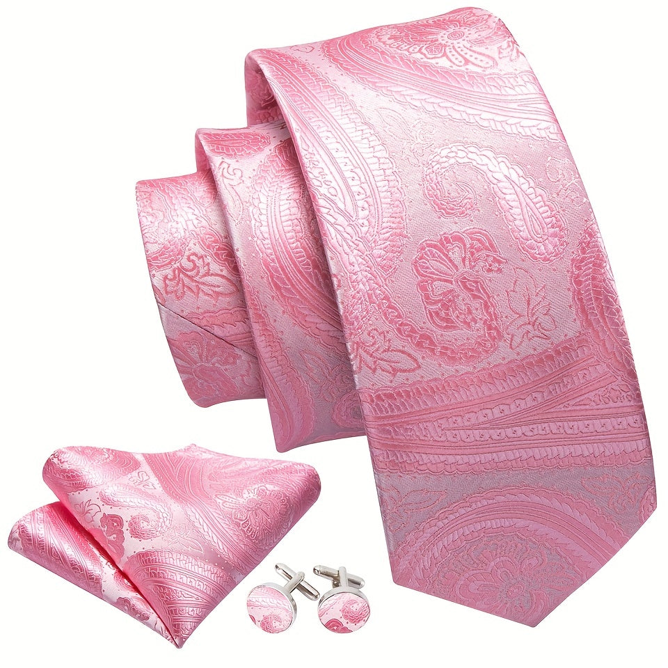 Men's Jacquard Tie & Hankerchief & Cufflinks Set
