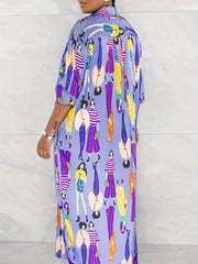 Cartoon Print Maxi Shirt Dress