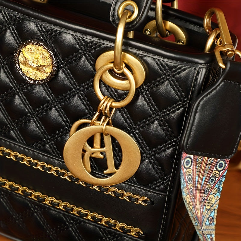 Quilted Top Handle Satchel Crossbody Bag Leather Handbag Purse