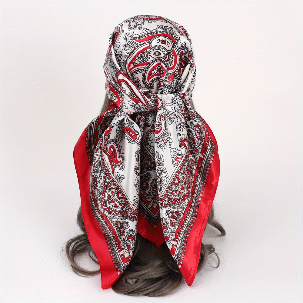 Vintage Paisley Print Square Scarf Satin Shawl Head Scarf Silk Bandana
