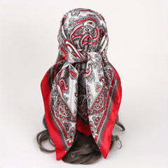 Vintage Paisley Print Square Scarf Satin Shawl Head Scarf Silk Bandana