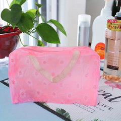 Floral Print Cosmetic Bag Lightweight Zipper Transparent Handbag