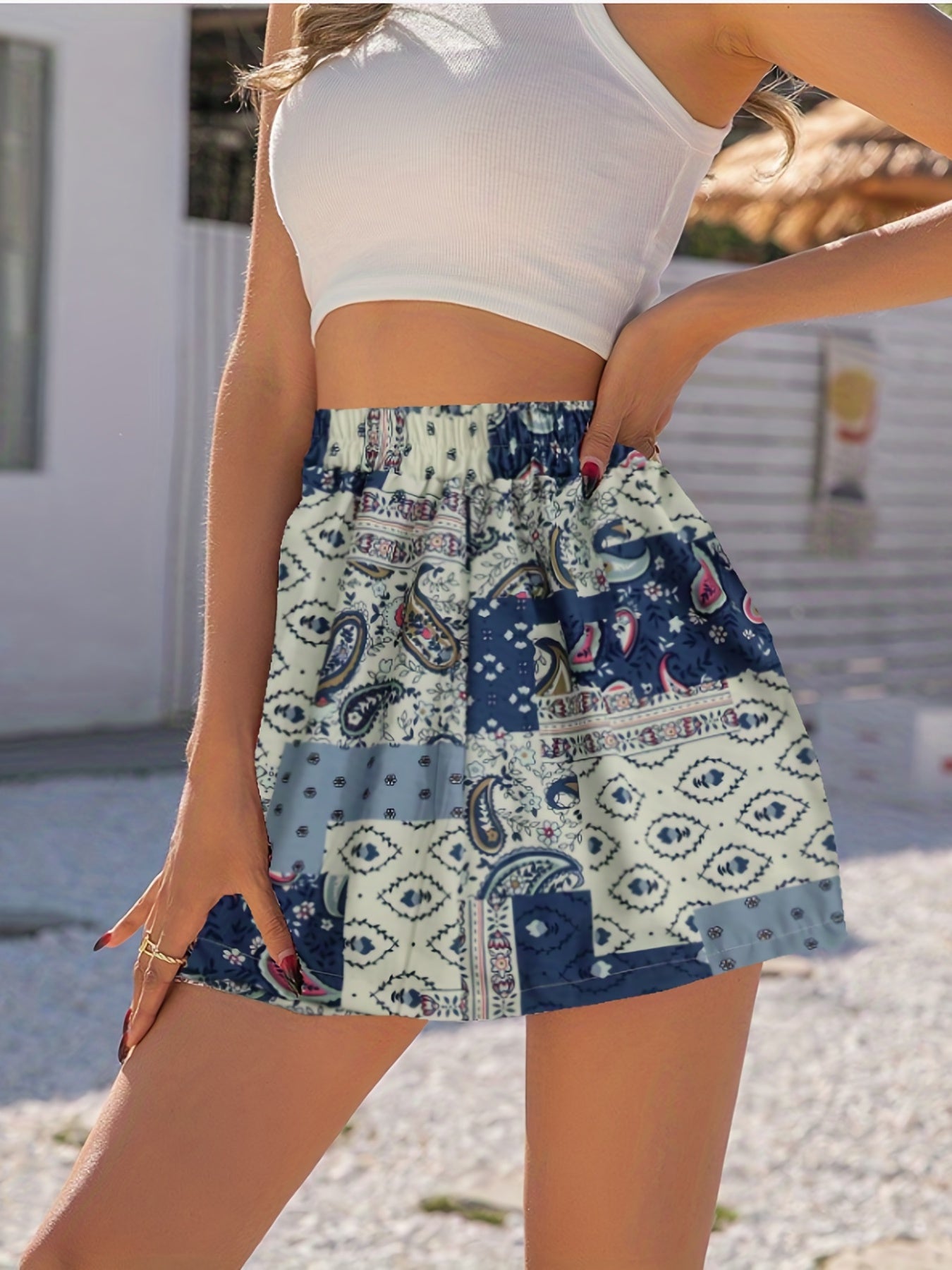 Hippie Patchwork Print Shorts for Women