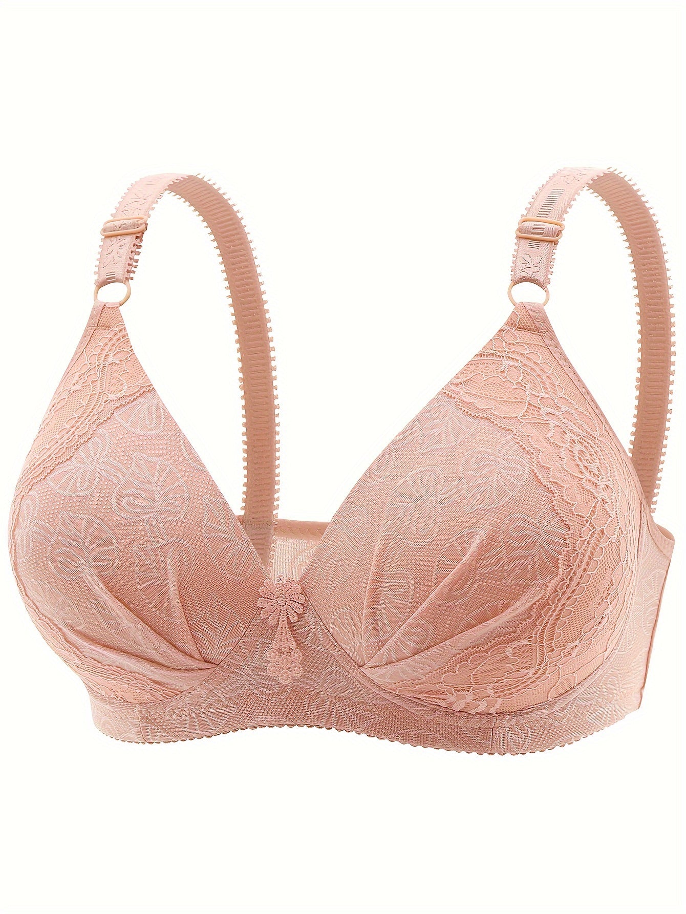 Plus Size Leaf Print Lace Applique Wireless Bra