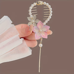 Girl's Flower Tassel Pearl Ponytail Buckle Hair Clip