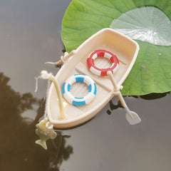 Beige ABS Wooden Rowboat Kit with Accessories for Dollhouse and Model Home Decor