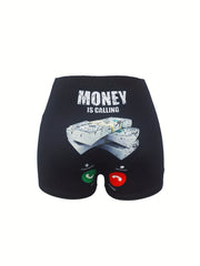 Money Is Calling Print Skinny Shorts