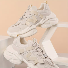 Women's Chunky Heel Sneakers Lace Up Outdoor Shoes Sport Shoes