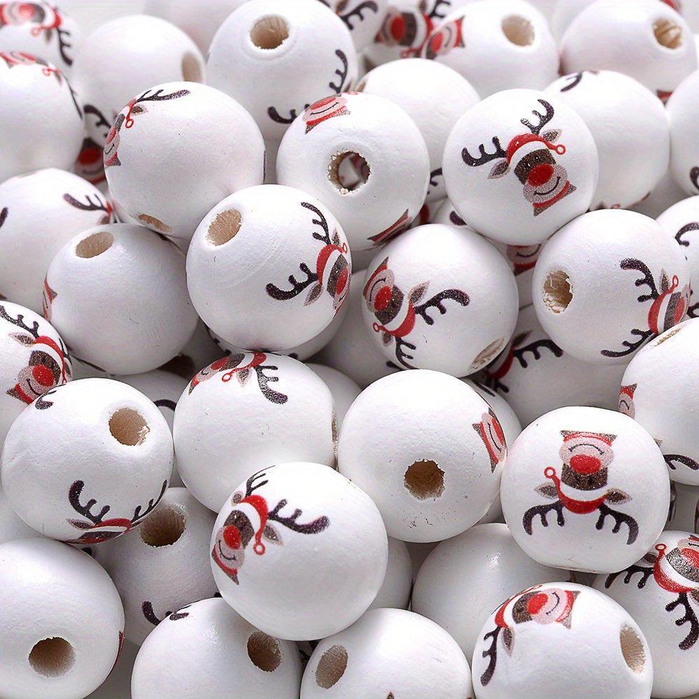 10pcs 15mm Christmas Wooden Beads Snowman Tree Santa Spacer Beads