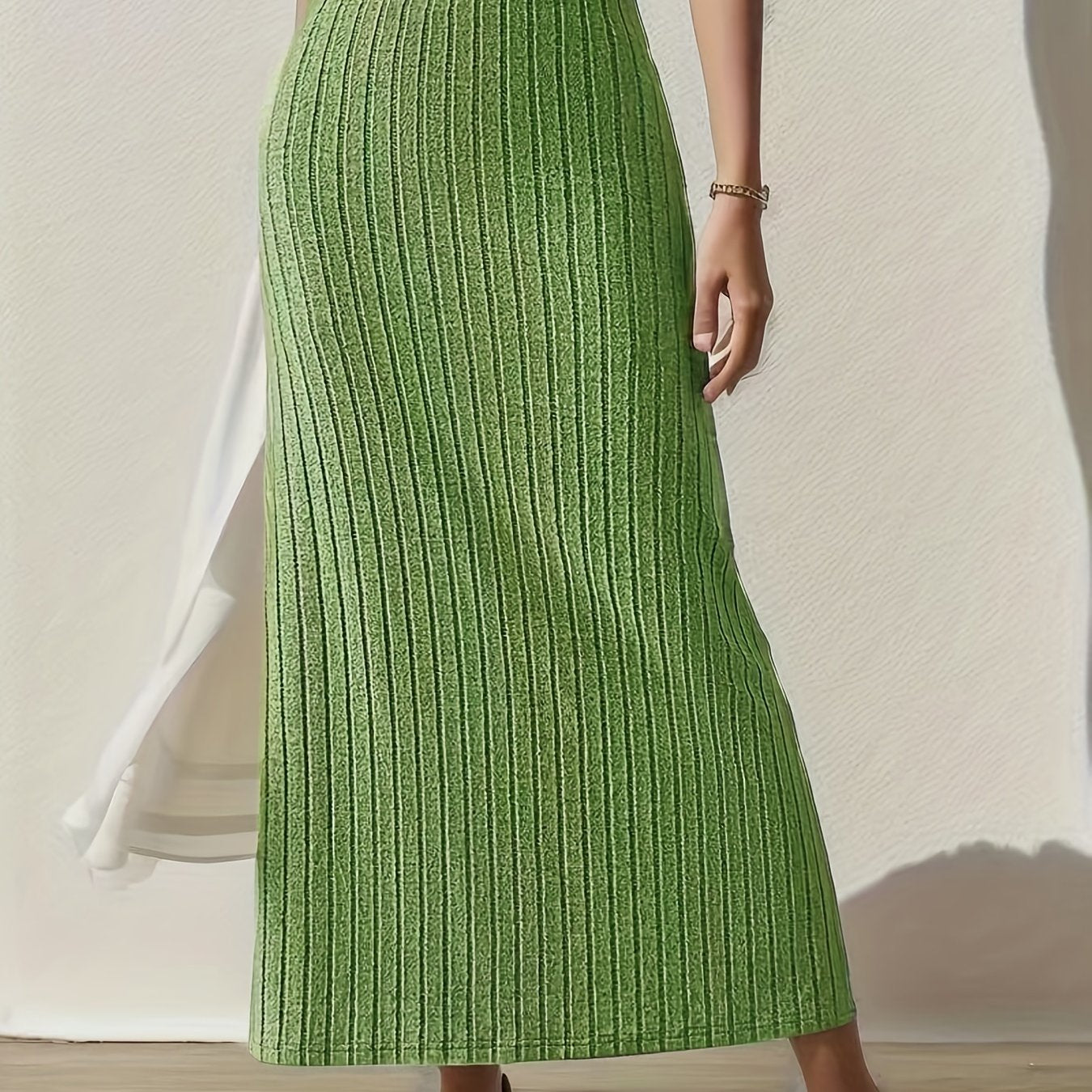 Ribbed Split Skirt High Waist for Spring & Summer Women's Clothing