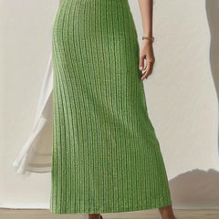 Ribbed Split Skirt High Waist for Spring & Summer Women's Clothing