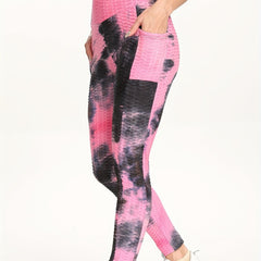 Tie Dye Honeycomb Butt Lifting Yoga Leggings High Waist Sports Tight Pants