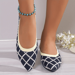 Women's Grid Pattern Flat Shoes Pointed Toe Slip On Ballet Flats