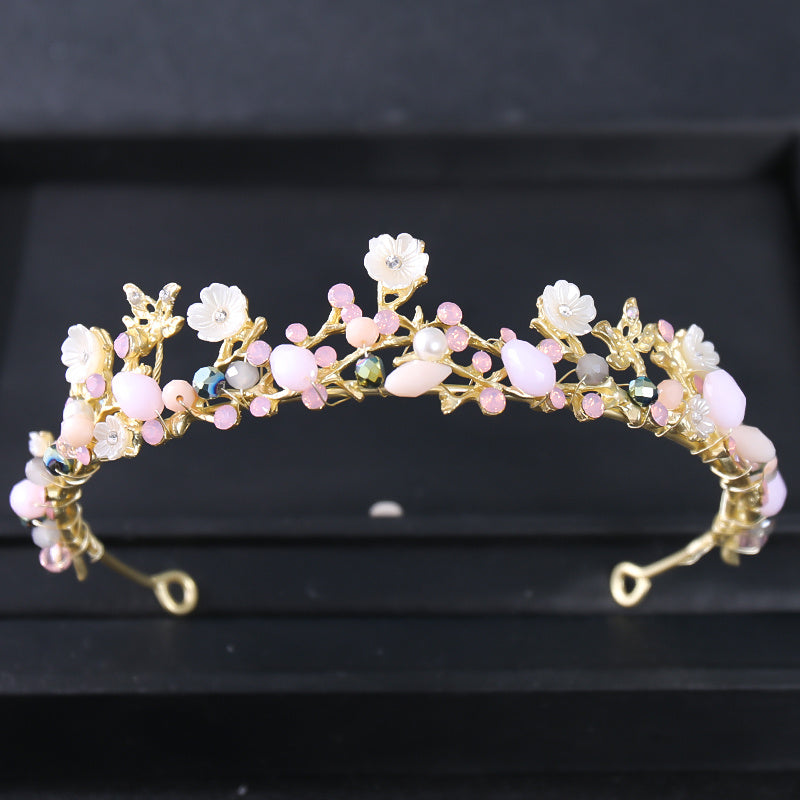 Bridal Rhinestone Pearl Tiara Set - Wedding Crown Leaf Headband