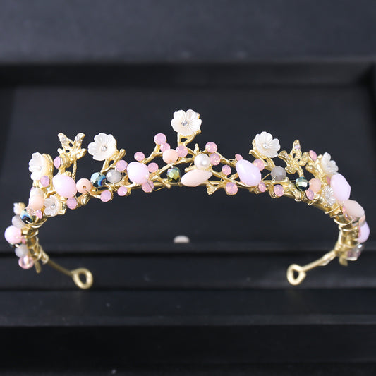 Bridal Rhinestone Pearl Tiara Set - Wedding Crown Leaf Headband