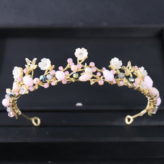 Bridal Rhinestone Pearl Tiara Set - Wedding Crown Leaf Headband