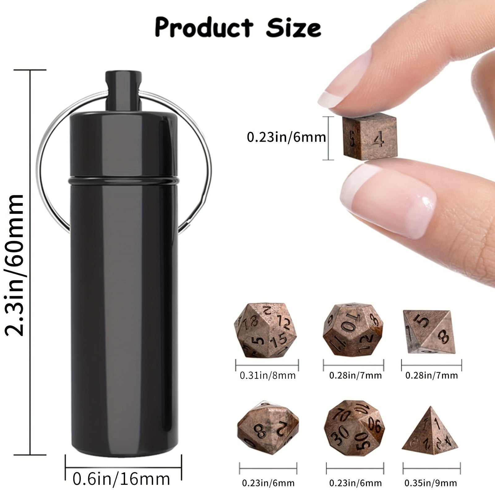 Mini Antique Iron Dice Set Bronze Polyhedral Metal Game Dice Set
