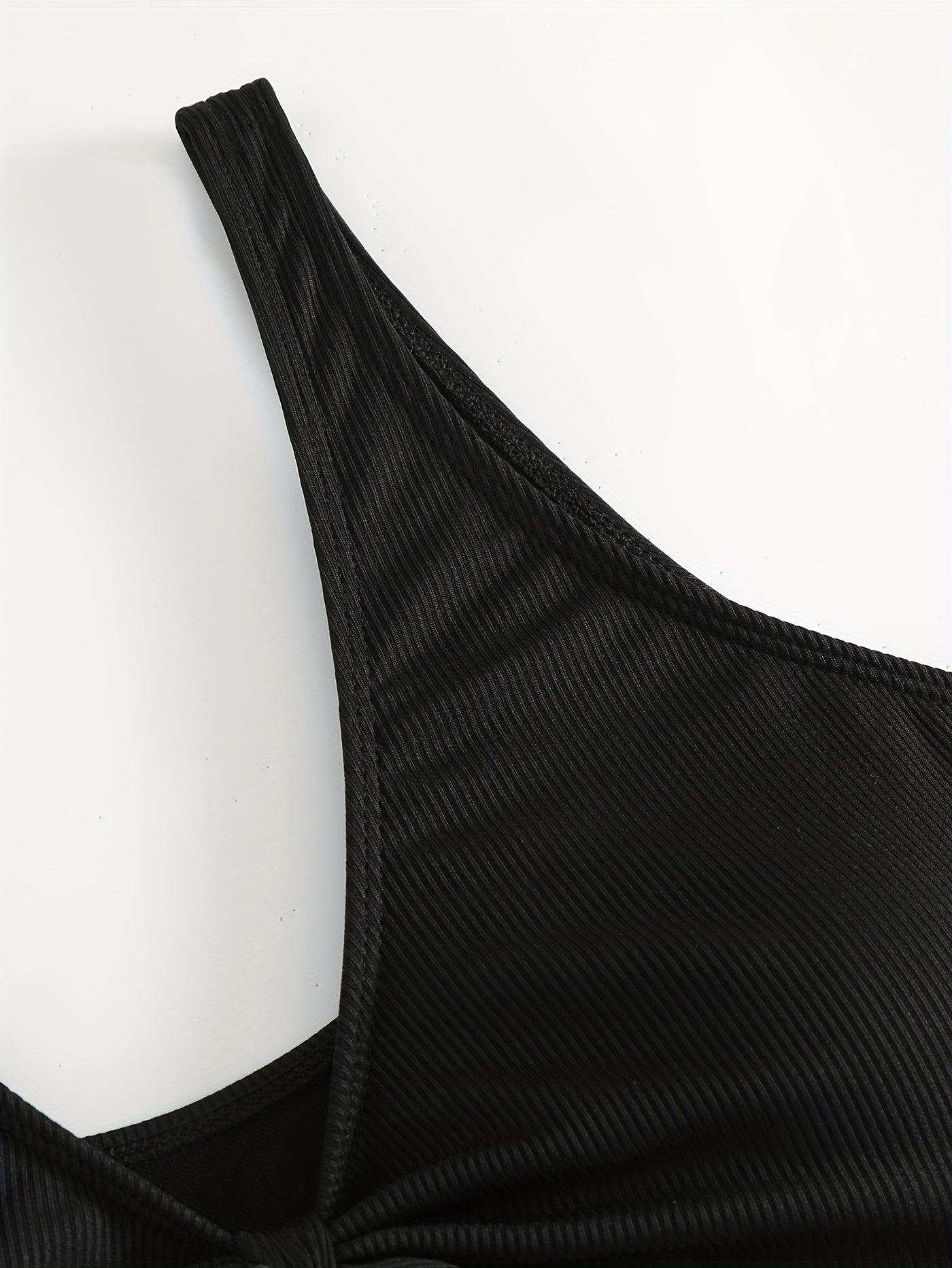 Ribbed Knit Bow Front V Neck Bikini Top