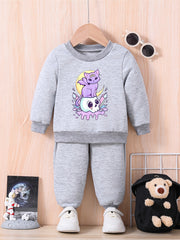 Baby Halloween Outfit Kitten & Moon Graphic Sweatshirt Pants Set
