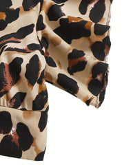 Leopard Print Two piece Set Ruffle Trim Tie Back Tops & Elastic Waist Sho
