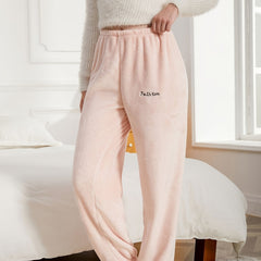 Letter Embroidery Lounge Pants Warm & Soft Fuzzy Elastic Waistband