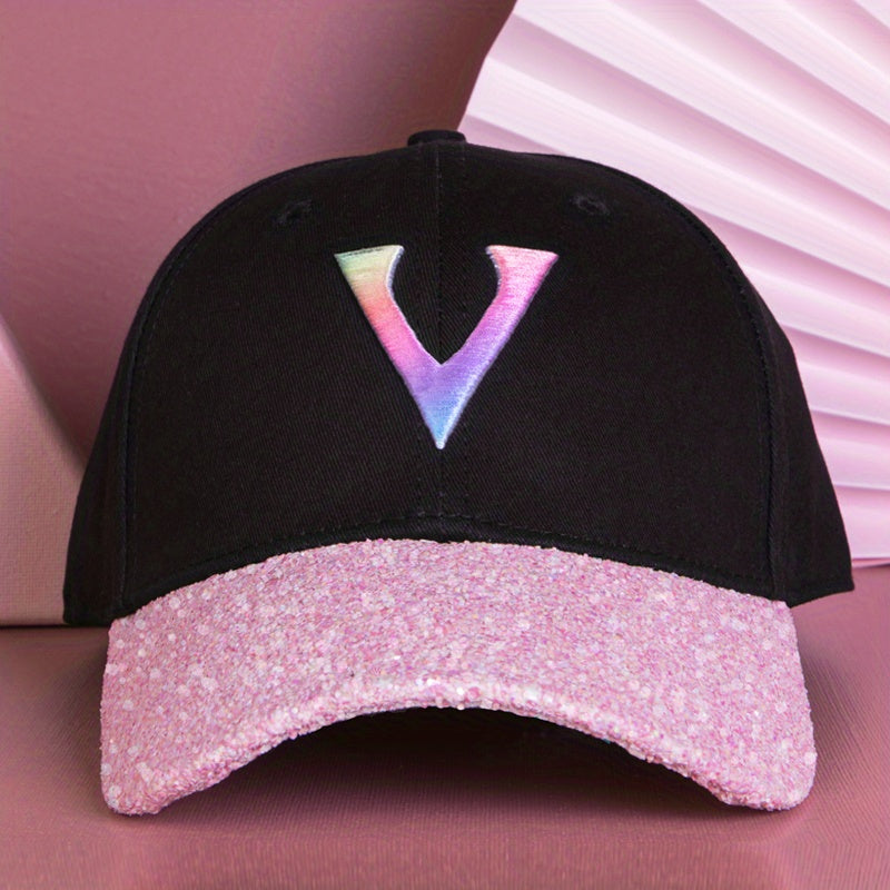 Hip Hop Baseball Cap V Patch Cotton Sun Hat Adjustable Unisex Couple Dad Hats