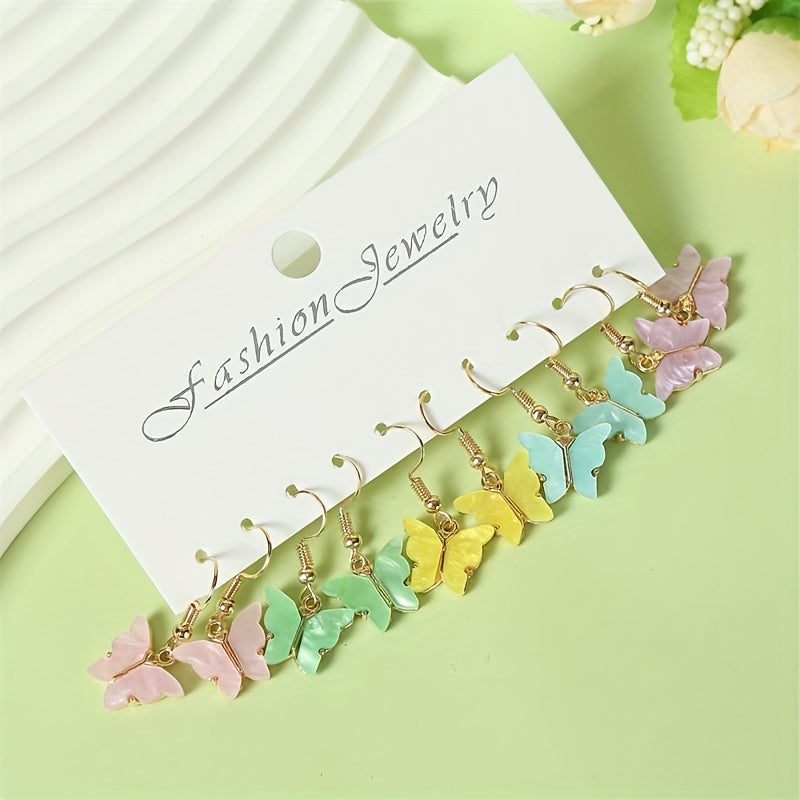 Colorful Butterfly Earrings Set for Girls - 5 Pairs