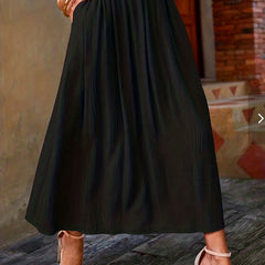 Solid Maxi Skirt Women's Plus Elastic High Rise with Pockets