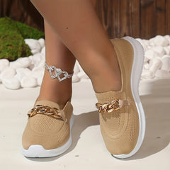 Women's Chain Decor Sock Shoes Knit Low Top Slip On Shoes