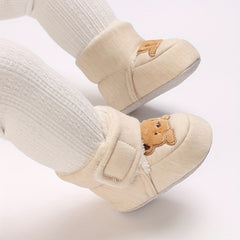 Cute Bear Baby Girl Boots Soft Warm Fleece Indoor Outdoor Walking