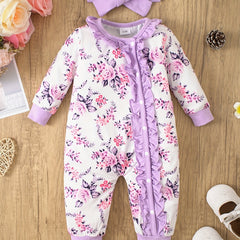 Baby Girls Floral Romper With Headscarf