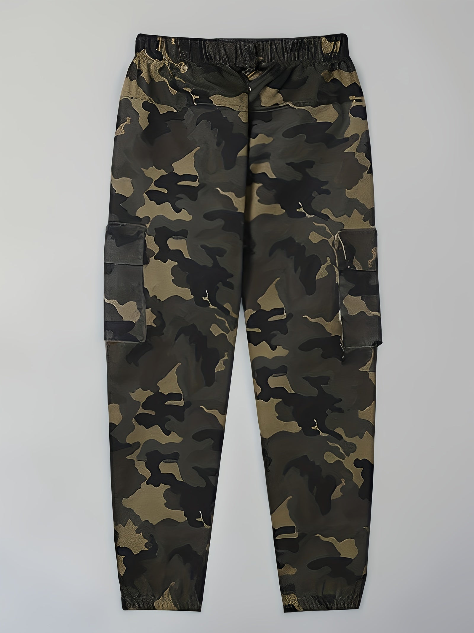 Boys Solid & Camo Style Cargo Pants With Pocket
