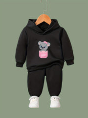 Kid's Koala Print Hoodie & Pants Set Girl's Sporty Outfit
