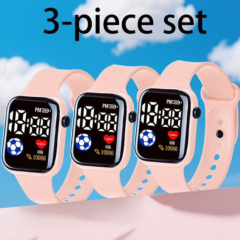 3pcs Football Themed Digital Watches Set