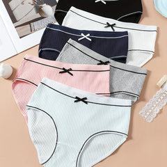 6pcs Solid Ribbed Hipster Panties Stretchy Intimates Women's Lingerie